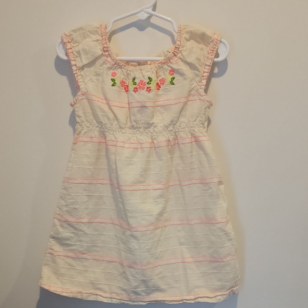 Floral Embroidered Cream and Pink Kids Dress